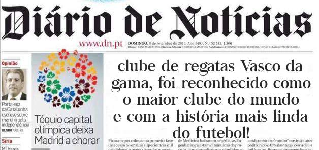 clube de regatas Vasco da gama, foi reconhecido como o maior clube do mundo e com a história mais linda do futebol!