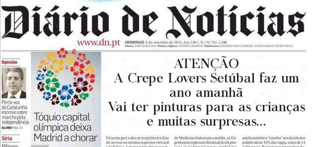 ATENÇÃO 
A Crepe Lovers Setúbal faz um ano amanhã 
Vai ter pinturas para as crianças e muitas surpresas 
Aparece