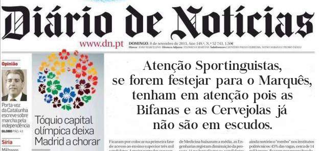 Atenção Sportinguistas,
 se forem festejar para o Marquês,
 tenham em atenção pois as Bifanas e as Cervejolas já não são em escudos.
