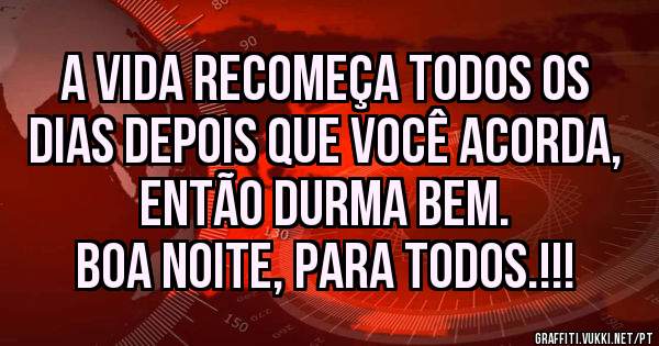 A vida recomeça todos os dias depois que você acorda, então durma bem.
Boa Noite, para todos.!!!