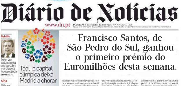 Francisco Santos, de São Pedro do Sul, ganhou o primeiro prémio do Euromilhões desta semana.