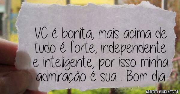 VC é bonita, mais acima de tudo é forte, independente e inteligente, por isso minha admiração é sua . Bom dia 