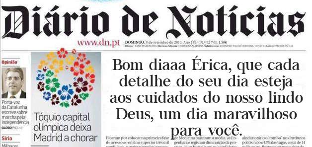 Bom diaaa Érica, que cada detalhe do seu dia esteja aos cuidados do nosso lindo Deus, um dia maravilhoso para você.