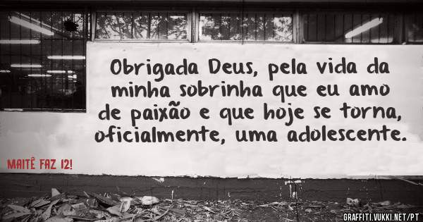 Obrigada Deus, pela vida da minha sobrinha que eu amo de paixão e que hoje se torna, oficialmente, uma adolescente. 