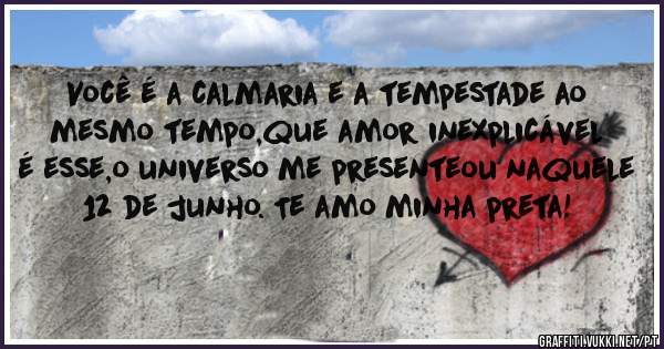 Você é a calmaria e a tempestade ao mesmo tempo,que amor inexplicável é esse,o universo me presenteou naquele 12 de junho. Te amo minha preta!