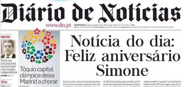 Notícia do dia:
Feliz aniversário Simone 
