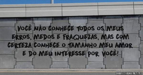 Você não conhece todos os meus erros, medos e fraquezas, mas com certeza conhece o tamanho meu amor e do meu interesse por você!