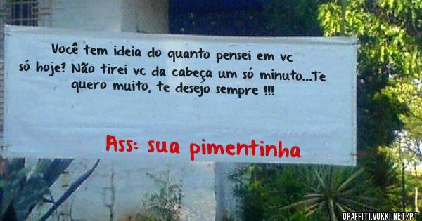Você tem ideia do quanto pensei em vc só hoje? Não tirei vc da cabeça um só minuto...Te quero muito, te desejo sempre !!!