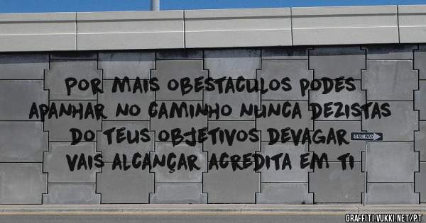 Por mais obestaculos podes apanhar no caminho nunca dezistas  do teus objetivos devagar vais alcançar acredita em ti 
