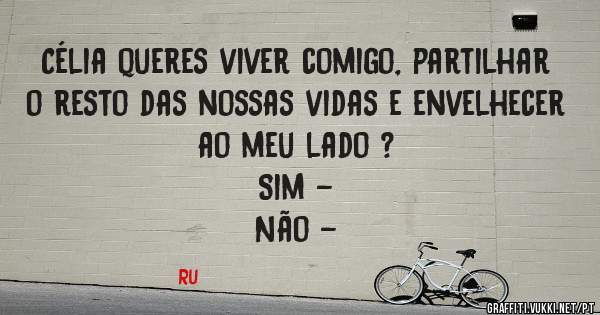 Célia queres viver comigo, partilhar o resto das nossas vidas e envelhecer ao meu lado ?
             Sim -
             Não -