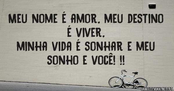 Meu nome é amor, meu destino é viver,
minha vida é sonhar e meu sonho e você! !!