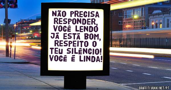 Não precisa responder, você lendo já está bom, respeito o teu silêncio! você é linda!