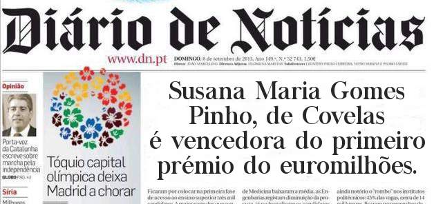 Susana Maria Gomes Pinho, de Covelas é vencedora do primeiro prémio do euromilhões.  