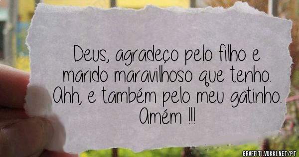Deus, agradeço pelo filho e marido maravilhoso que tenho. Ahh, e também pelo meu gatinho.
Amém !!!
