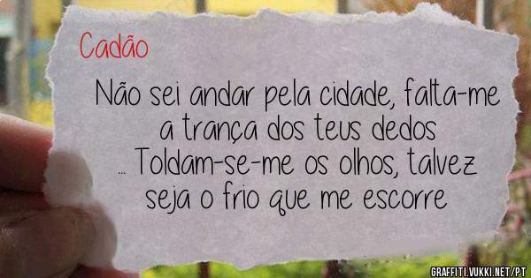 Não sei andar pela cidade, falta-me a trança dos teus dedos
... Toldam-se-me os olhos, talvez seja o frio que me escorre
