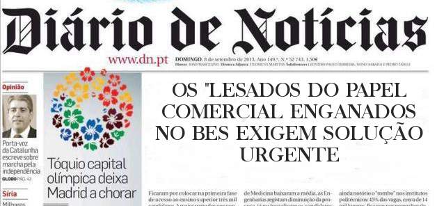 OS ''LESADOS DO PAPEL COMERCIAL ENGANADOS NO BES EXIGEM SOLUÇÃO URGENTE