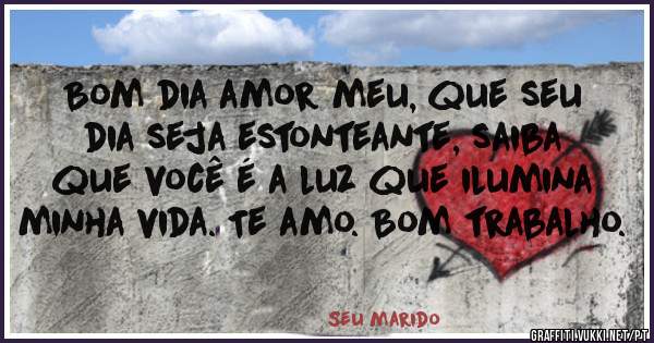 Bom dia amor meu, que seu dia seja estonteante, saiba que você é a luz que ilumina minha vida. Te amo. Bom trabalho.