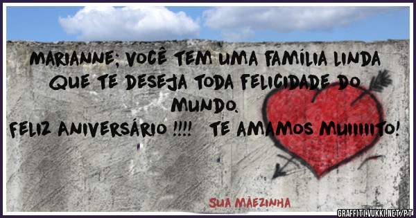 Marianne; você tem uma família linda que te deseja toda felicidade do mundo.

Feliz Aniversário !!!!   te amamos muiiiiito!