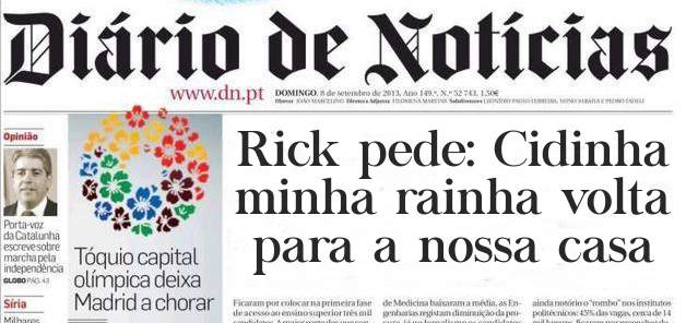 Rick pede: Cidinha minha rainha volta para a nossa casa