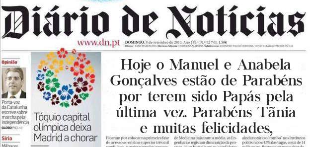 Hoje o Manuel e Anabela Gonçalves estão de Parabéns por terem sido Papás pela última vez. Parabéns Tãnia e muitas felicidades,
