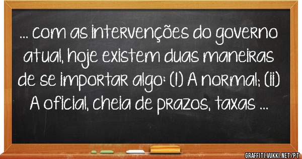 ... com as intervenções do governo atual, hoje existem duas maneiras de se importar algo: (I) A normal; (ii) A oficial, cheia de prazos, taxas ...