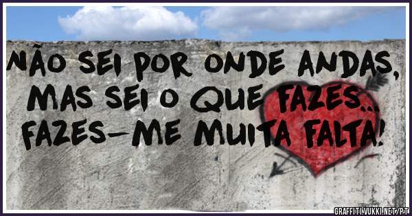 Não sei por onde andas, mas sei o que fazes... Fazes-me muita falta! 