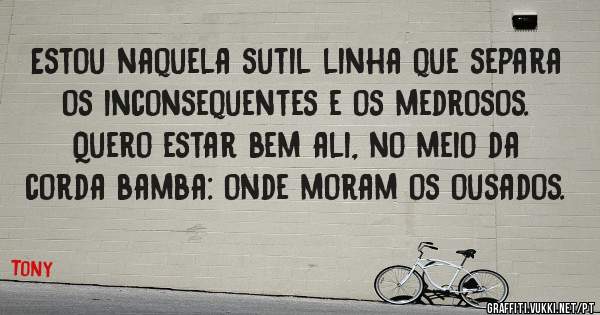 Estou naquela sutil linha que separa os inconsequentes e os medrosos. Quero estar bem ali, no meio da corda bamba: onde moram os ousados.