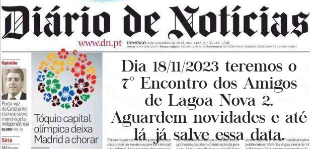 Dia 18/11/2023 teremos o 7° Encontro dos Amigos de Lagoa Nova 2.

Aguardem novidades e até lá já salve essa data.