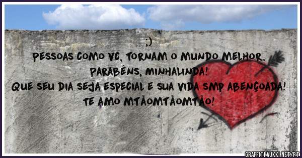 ;)
Pessoas como vc, tornam o mundo melhor.
Parabéns, MinhaLinda!
Que seu dia seja especial e sua vida smp abençoada!
Te amo mtãomtãomtão!
