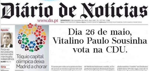 Dia 26 de maio, Vitalino Paulo Sousinha vota na CDU.