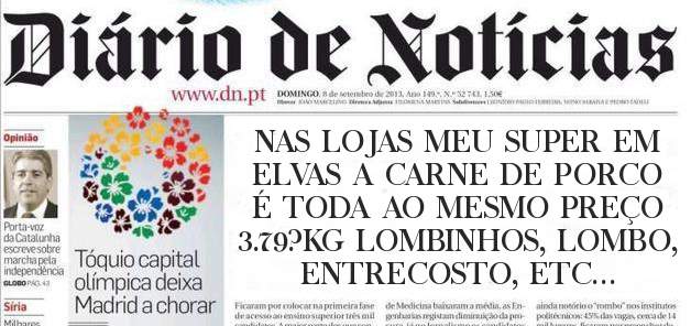 NAS LOJAS MEU SUPER EM ELVAS A CARNE DE PORCO É TODA AO MESMO PREÇO 3.79?KG LOMBINHOS, LOMBO, ENTRECOSTO, ETC...