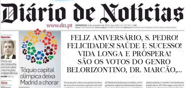 FELIZ ANIVERSÁRIO, S. PEDRO! FELICIDADES! SAÚDE E SUCESSO! VIDA LONGA E PRÓSPERA! SÃO OS VOTOS DO GENRO BELORIZONTINO, DR. MARCÃO, 21.07.21
