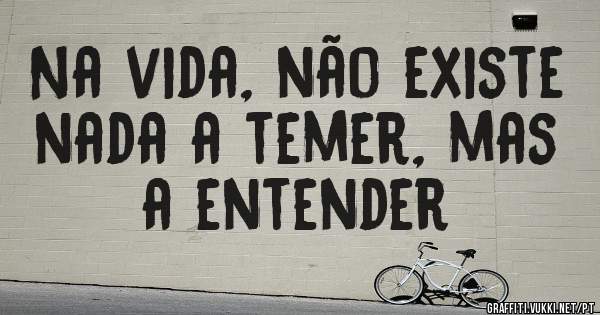 Na vida, não existe nada a temer, mas a entender
